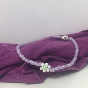 Lavender seed bead anklet with flower